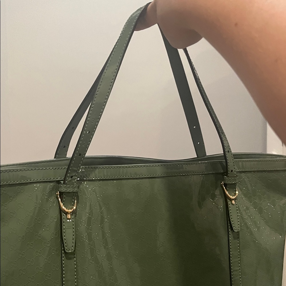 NWOT Gucci microguccisima monogram patent RARE COLOR sagegreen tote shoulder bag - Picture 11 of 14